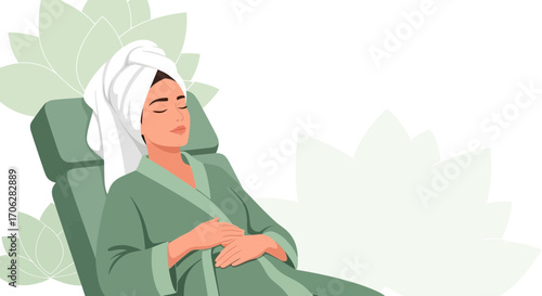 Serene Woman Enjoying Relaxation And Selfcare Moments With Spa Treatment Illustration