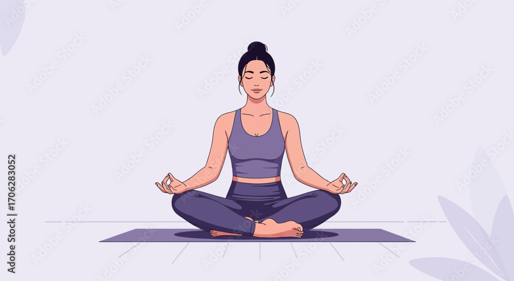 Fototapeta premium Serene Woman Meditating in Lotus Position, Promoting Wellness and Inner Peace