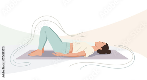 Serene Woman Undergoes Bridge Pose Exercise on Yoga Mat For Mental Wellness