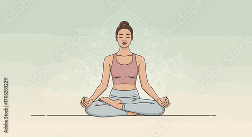 Serene Yoga Illustration: Achieving Inner Peace, Tranquility, And Mental Strength