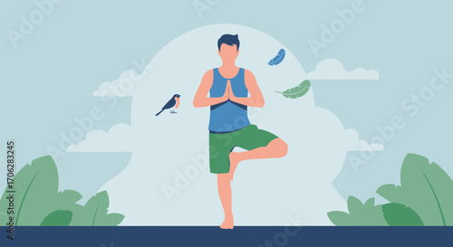 Serene Yoga Pose Amidst Nature's Beauty Depicting Balance And Harmony