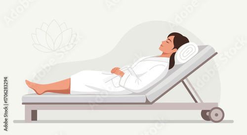 Relaxing Lady in Spa Robe Lounging on Deckchair with a Peaceful Appearance