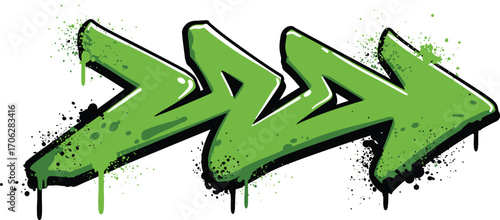 a vibrant green graffiti arrow pointing right with splattered edges