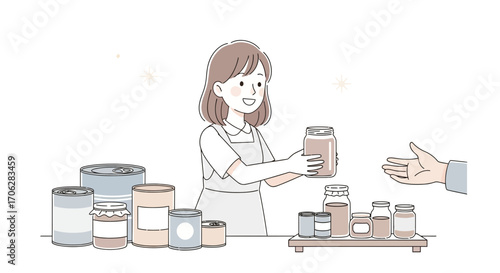 Sharing Food Donation: A Woman Offering a Jar of Meal to Someone in Need