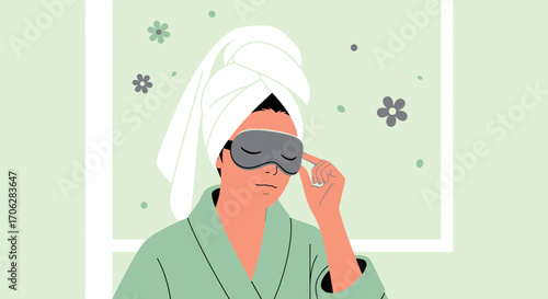 Relaxing Woman With Eye Mask And Towel, Preparing For Tranquil Moments Of Rest