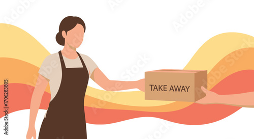 Restaurant Employee Giving Takeaway Order To Customer Depicting Fast Food Delivery Easily