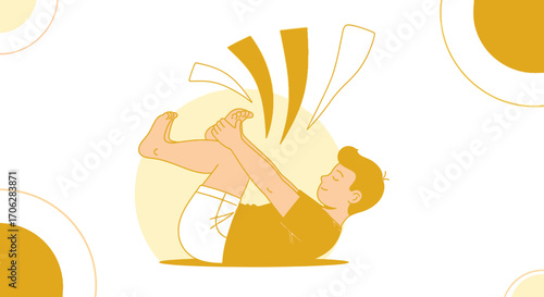 Restful Exercise Depiction Of Man In Motion Holding Legs While Enjoying Relaxation Calm