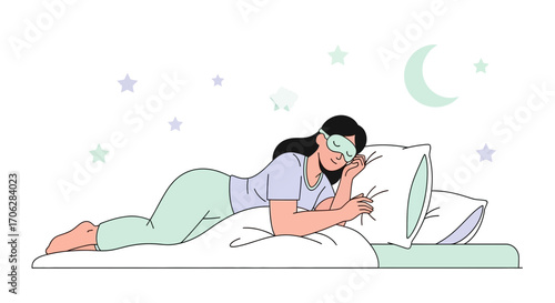Restful Woman In Bed Ready To Sleep, Embracing The Night And Sweet Dreams