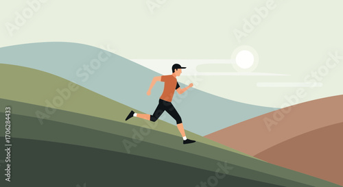 Runner Ascending a Hill: A Vibrant Illustration of Outdoor Exercise and Endurance