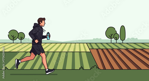 Runner Embraces The Open Air, Energized By Countryside Vista, Achieving Fitness Goals