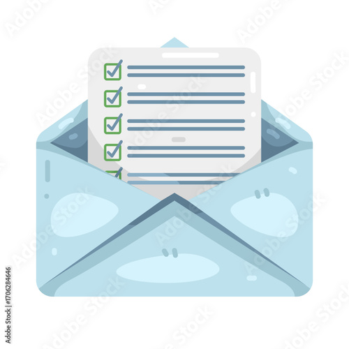Illustration of Checklist Document in Open Envelope