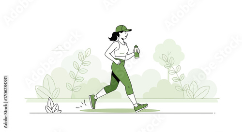 Runner In Action: Running And Staying Hydrated In A Nature-Filled Environment