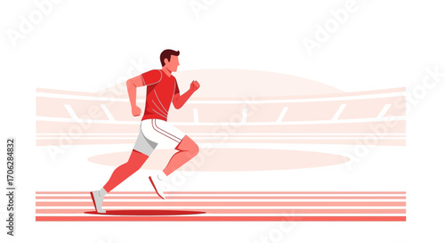 Runner In Action On Track, Athletic Competition, Sprinting Towards The Goal
