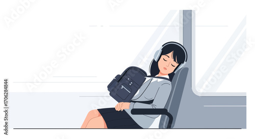 Sleeping Commuter Listening To Music On Public Transportation While Resting Peacefully