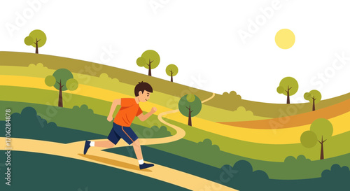 Runner In Motion Across Scenic Landscape Illustrating Fitness And Perseverance