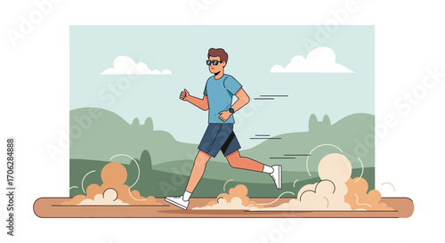 Runner In Sunglasses During Day, Exercise In Nature Illustration, Vector Design