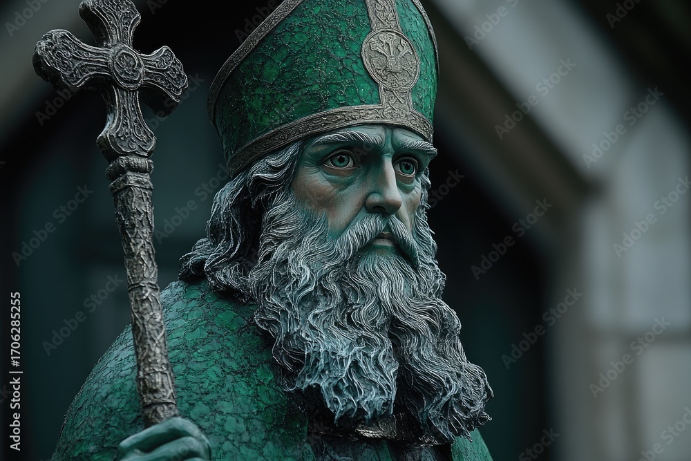 Obraz premium Detailed Statue of Saint Patrick Holding a Crosier