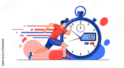 Runner Sprinting Past A Chronometer Design Illustrating Time, Speed, and Achievement