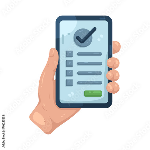 Illustration of Hand Holding Phone with Checklist App