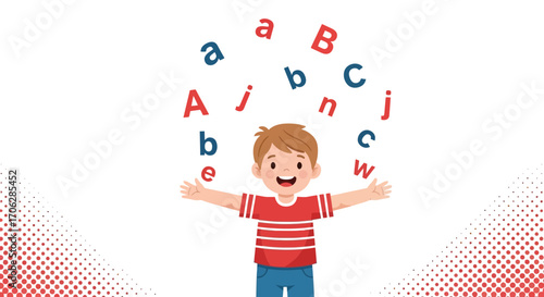 Smiling Boy Playing With Alphabet Letters in a Joyful Learning Environment