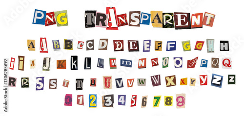 Retro Magazine Colorful Cutout Letters and Numbers Alphabet PNG Transparent
