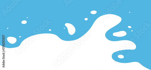 Milk splash background, yogurt frame, milky drip and stain shape, organic cream stain border. Fluid dairy farm. White paint on blue bg. Abstract cartoon drink wavy melted. Sinuous vector illustration