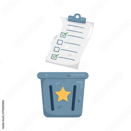 Illustration of Checklist Paper Being Thrown in Trash Can