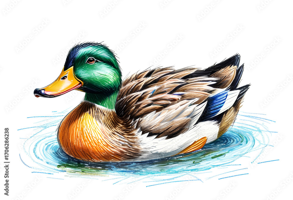 Obraz premium Singular, Imaginative Being, where a cartoonic crayon duck captures a silent, intimate secret of solitude and grace, a rhythmic journey of aesthetic in a timeless, handcrafted form.