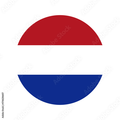 Netherlands national flag shaped as circle, flat vector illustration	