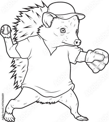 Hedgehog Baseball Baseball glove Animal Vector Graphc Art Illustration