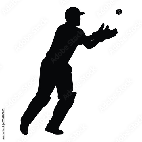 Silhouette of cricket player catching ball in action dynamic sports photography silhouette