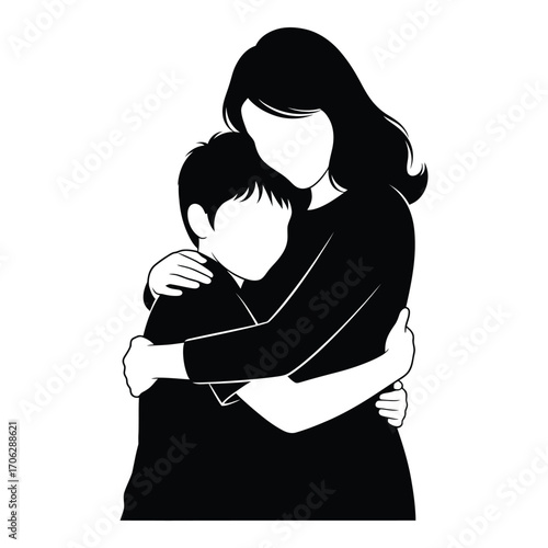 Loving mother embraces her child in a tender silhouette gesture of affection and care silhouette