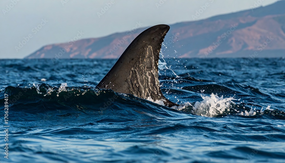 Fototapeta premium Shark fin emerging from ocean waves