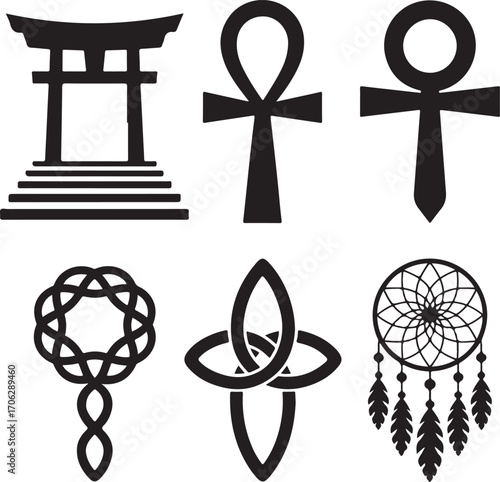 Diverse Cultural and Spiritual Symbols A Silhouette Collection of Sacred Icons and Symbolic Representations from Around the World