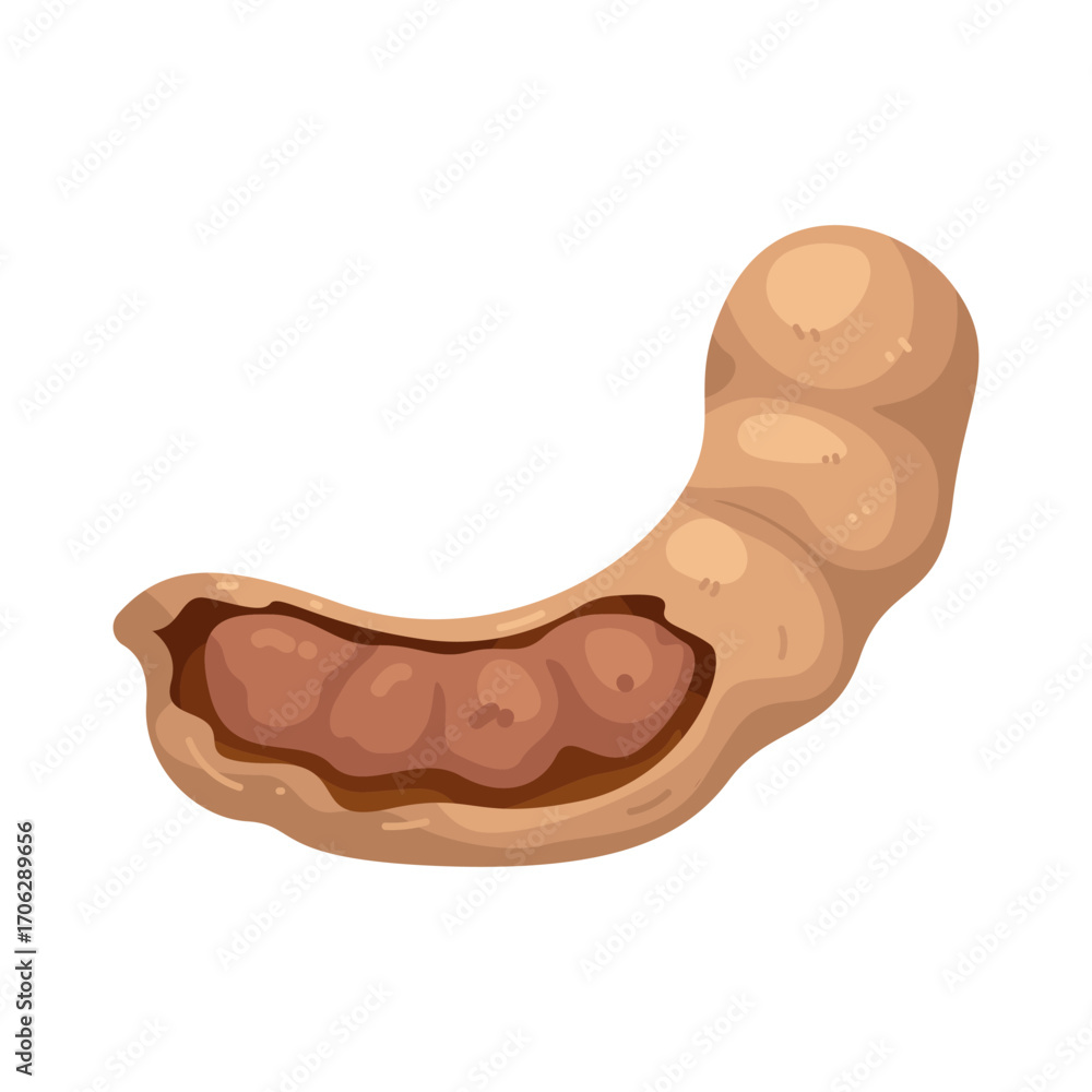 Fototapeta premium Illustration of tamarind fruit with the skin half peeled