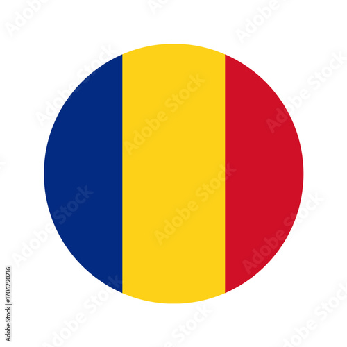 Romanian Flag in the shape of circle, flat vector illustration.