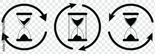 Anti aging hourglass icon. Waiting slow time single icon In black color . isolated on Transparent Background. Set of hourglass icons. Loading sign. Waiting time concept, Time measurement, deadline. 