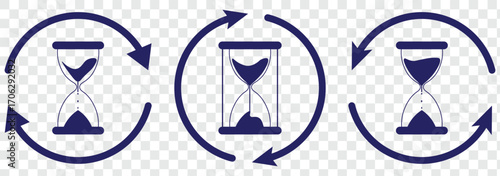 Anti aging hourglass icon. Waiting slow time single icon In black color . isolated on Transparent Background. Set of hourglass icons. Loading sign. Waiting time concept, Time measurement, deadline. 