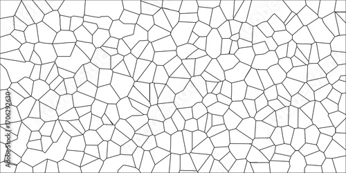 Abstract Geometric Polygonal Mosaic Pattern Background with Black Outlines on White texture
