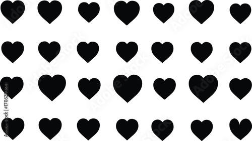 Black Hearts on White Background Representing Love Affection and Relationships Conceptually and Artistically