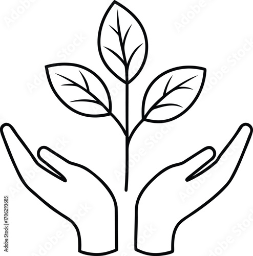 Hands gently holding a growing plant seedling, symbolizing care and new beginnings, isolated on white background