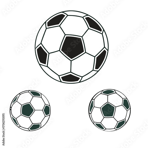 Three Stylized Soccer Balls on White Background football sport