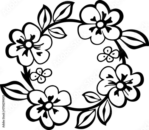 Beautiful luxurious flower design, SVG with clean lines.Floral Frame in Black and White for Elegant Designs