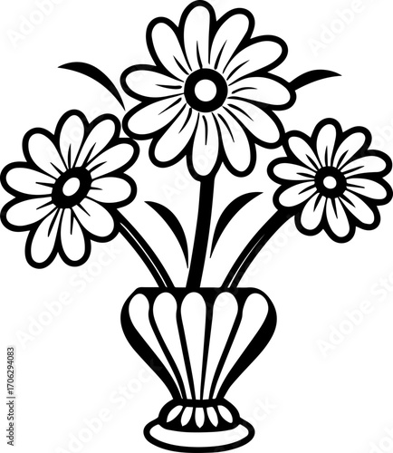Beautiful luxurious flower design, SVG with clean lines.Floral Arrangement with Bold Flowers and Elegant Vase Design