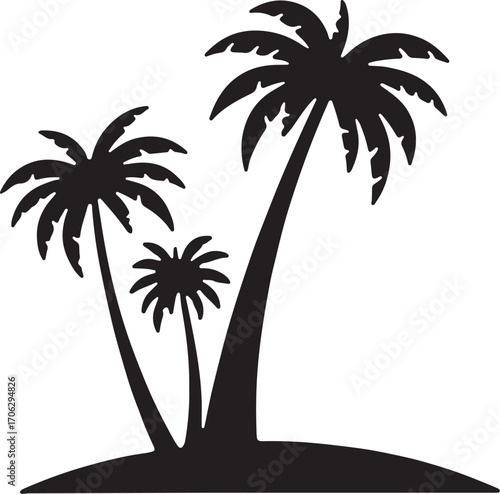 Silhouette of three palm trees on a tropical island for summer vacation and paradise themes silhouette