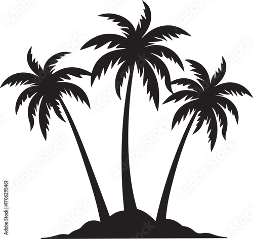 Silhouette of three tropical palm trees on a small island for summer vacation beach scenes silhouette