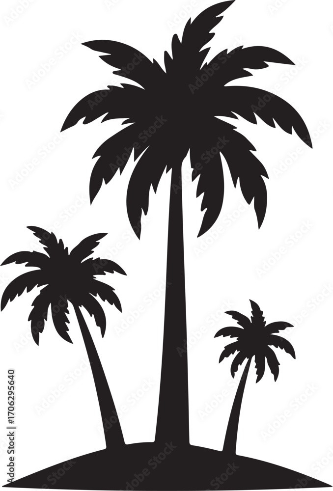 Obraz premium Silhouette of palm trees on a small island tropical beach scene silhouette