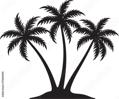 Tropical paradise silhouette trio of palm trees on island exotic nature getaway scene silhouette