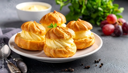 Creamy pastries on a plate