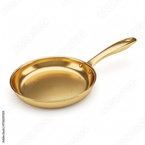 A golden frying pan with a shiny smooth surface,